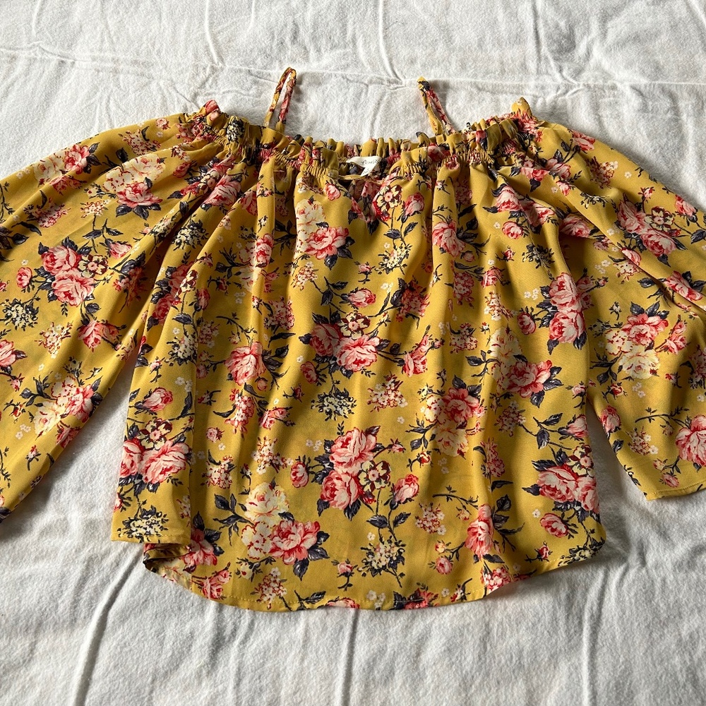 Active USA, crop top, gold, floral size L